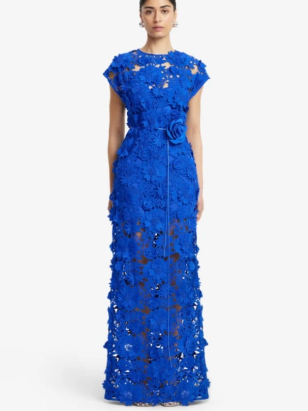 Leo Lin Alena Cobalt Blue 3D Floral Lace Rose Appliqué Maxi Gown AU8/US4 NWOT